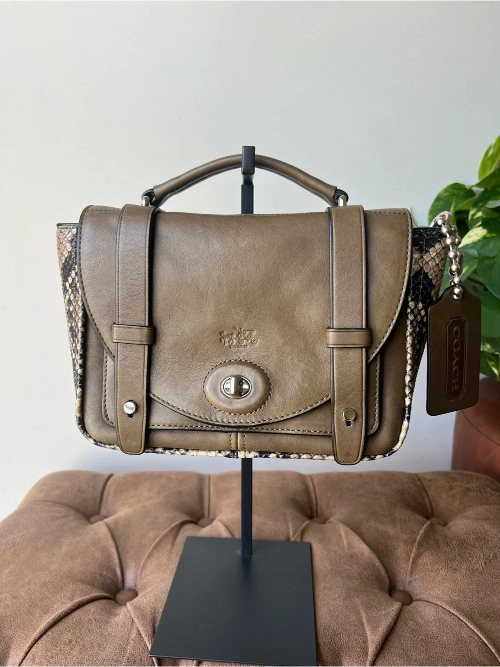 COACH Bleecker Python Mini Messenger In Olive Green style 32385